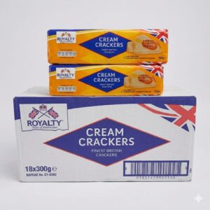 A stack of crispy Royalties Cream Crackers biscuits